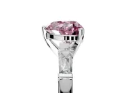 3 Stone Engagement Ring Setting for Fancy Pink Heart-Shaped Center with Tapered Baguettes, Plain Band and Prong Head in Platinum