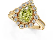 Milgrain Halo Engagement Ring Setting for Fancy Yellow Pear-Shaped Center with Bezel Point Accents and Prong Head in Yellow Gold