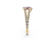 Solitaire Engagement Ring Setting for Fancy Pink Pear-Shaped Center with Pave Split Shank and Prong Head in Yellow Gold
