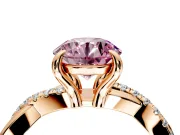 Solitaire Engagement Ring Setting for Fancy Pink Round Cut Center with Half-Pave Crossover Band and Prong Head in Rose Gold