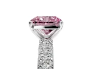 Solitaire Engagement Ring Setting for Fancy Pink Radiant Cut Center with Domed Multi-Row Pave Band and Prong Head in White Gold