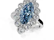 Cluster Halo Engagement Ring Setting for Fancy Blue Marquise Center with Milgrain Bezel Accents and Prong Head in White Gold