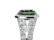 Halo Engagement Ring Setting for Fancy Green Asscher Cut Center with Narrow Pave Split Shank and Prong Head in White Gold