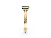 Solitaire Engagement Ring Setting for Fancy Green Asscher Cut Center with Carved Leaf Shoulders and Prong Head in Yellow Gold