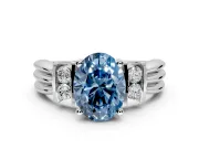 Solitaire Engagement Ring Setting for Fancy Blue Oval Center with Grooved Bar Accent Band and Prong Head in Sterling Silver