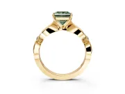 Solitaire Engagement Ring Setting for Fancy Green Princess Cut Center with Carved Leaf Shoulders and Prong Head in Yellow Gold