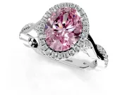 Halo Engagement Ring Setting for Fancy Pink Oval Center with Twist Band and Prong Head in Sterling Silver