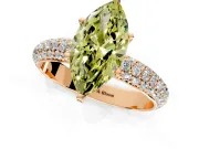 Solitaire Engagement Ring Setting for Fancy Yellow Marquise Center with Domed Multi-Row Pave Band and Prong Head in Rose Gold