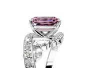 Solitaire Engagement Ring Setting for Fancy Pink Emerald Cut Center with Pave Bypass Twist Band and Prong Head in Platinum
