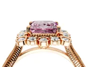 Milgrain Halo Engagement Ring Setting for Fancy Pink Princess Cut Center with Bezel Point Accents and Prong Head in Rose Gold
