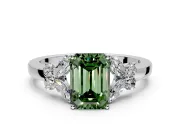 Solitaire Engagement Ring Setting for Fancy Green Emerald Cut Center with Marquise Flower Shoulders and Prong Head in Platinum
