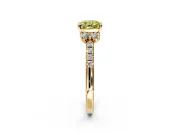 Paired Accent Engagement Ring Setting for Fancy Yellow Cushion Cut Center with Pave Band and Prong Head in Yellow Gold