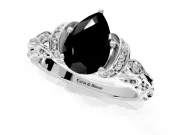 Solitaire Engagement Ring Setting for Fancy Black Pear-Shaped Center with Filigree Band and Prong Head in Platinum