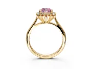 Starburst Halo Engagement Ring Setting for Fancy Pink Cushion Cut Center with Thin Round-Wire Band and Prong Head in Yellow Gold