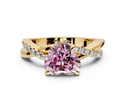Solitaire Engagement Ring Setting for Fancy Pink Heart-Shaped Center with Half-Pave Crossover Band and Prong Head in Yellow Gold