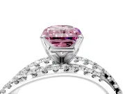 Solitaire Engagement Ring Setting for Fancy Pink Radiant Cut Center with Woven 3-Strand Pave Band and Prong Head in White Gold