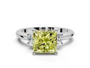 3 Stone Engagement Ring Setting for Fancy Yellow Princess Cut Center with Wide Plain Band and Prong Head in Sterling Silver
