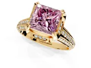 Solitaire Engagement Ring Setting for Fancy Pink Princess Cut Center with Accented Split Shank and Prong Head in Yellow Gold