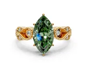 Leaf Engagement Ring Setting for Fancy Green Marquise Center with Milgrain Accent Band and Prong Head in Yellow Gold