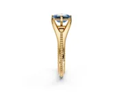 Solitaire Engagement Ring Setting for Fancy Blue Emerald Cut Center with Milgrain Cathedral Band and Prong Head in Yellow Gold