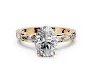 Solitaire Engagement Ring Setting for Oval Center with Channel Baguette Band and Prong Head in Yellow Gold