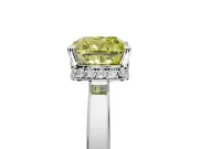Hidden Halo Engagement Ring Setting for Fancy Yellow Cushion Cut Center with Wide Flat Plain Band and Prong Head in White Gold