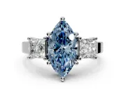 3 Stone Engagement Ring Setting for Fancy Blue Marquise Center with Matching Side Accents and Prong Head in Sterling Silver