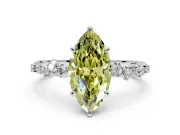Cluster Engagement Ring Setting for Fancy Yellow Marquise Center with Round Cut Accent Band and Prong Head in Platinum