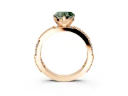 Solitaire Engagement Ring Setting for Fancy Green Heart-Shaped Center with Milgrain-Edged Pave Band and Prong Head in Rose Gold
