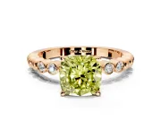 Solitaire Engagement Ring Setting for Fancy Yellow Cushion Cut Center with Bezel-Dot Beaded Band and Prong Head in Rose Gold