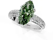 Solitaire Engagement Ring Setting for Fancy Green Marquise Center with Multi-Row Pave Accents and Basket Head in Sterling Silver