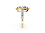Bezel-Framed Halo Engagement Ring Setting for Marquise Center with Pave Band and Prong Head in Yellow Gold