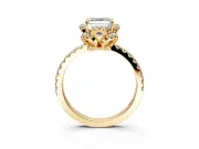 Floral Halo Engagement Ring Setting for Asscher Cut Center with Pave Band and Prong Head in Yellow Gold