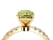 Open Basket Engagement Ring Setting for Fancy Yellow Radiant Cut Center with Pave Band and Prong Head in Yellow Gold