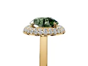 Halo Engagement Ring Setting for Fancy Green Round Cut Center with Plain Tapered Band and Prong Head in Yellow Gold