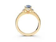 Paired Accent Engagement Ring Setting for Fancy Blue Pear-Shaped Center with Pave Band and Prong Head in Yellow Gold