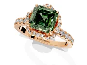 Floral Halo Engagement Ring Setting for Fancy Green Asscher Cut Center with Pave Band and Prong Head in Rose Gold