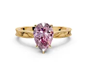 Solitaire Engagement Ring Setting for Fancy Pink Pear-Shaped Center with Engraved Milgrain Band and Prong Head in Yellow Gold