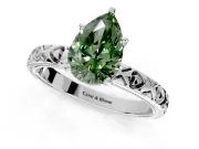 Solitaire Engagement Ring Setting for Fancy Green Pear-Shaped Center with XO Engraved Band and Prong Head in Sterling Silver