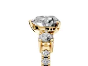 3 Stone Engagement Ring Setting for Heart-Shaped Center with Round Cut Side Accents and Prong Head in Yellow Gold