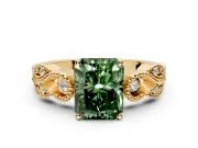 Leaf Engagement Ring Setting for Fancy Green Princess Cut Center with Milgrain Accent Band and Prong Head in Yellow Gold
