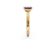 Solitaire Engagement Ring Setting for Fancy Pink Emerald Cut Center with Engraved Milgrain Band and Prong Head in Yellow Gold