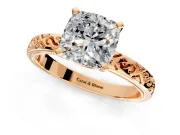 Solitaire Engagement Ring Setting for Cushion Cut Center with Scrollwork Band and Prong Head in Rose Gold