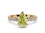 Solitaire Engagement Ring Setting for Fancy Yellow Pear-Shaped Center with Shared-Prong Accents and Prong Head in Yellow Gold