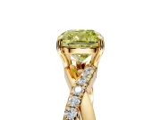 Crossover Engagement Ring Setting for Fancy Yellow Cushion Cut Center with Pave and Plain Strands and Prong Head in Yellow Gold