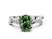 Crossover Engagement Ring Setting for Fancy Green Oval Center with Pave and Plain Strands and Prong Head in Platinum
