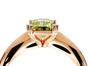 Solitaire Engagement Ring Setting for Fancy Yellow Emerald Cut Center with Reverse Tapered Band and Prong Head in Rose Gold
