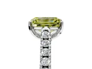 Solitaire Engagement Ring Setting for Fancy Yellow Emerald Cut Center with Partway Pave Band and Prong Head in Sterling Silver