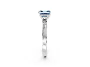 Side Accent Engagement Ring Setting for Fancy Blue Asscher Cut Center with Accent Shoulders and Prong Head in Sterling Silver