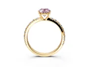 Solitaire Engagement Ring Setting for Fancy Pink Oval Center with Large Accent Band and Prong Head in Yellow Gold